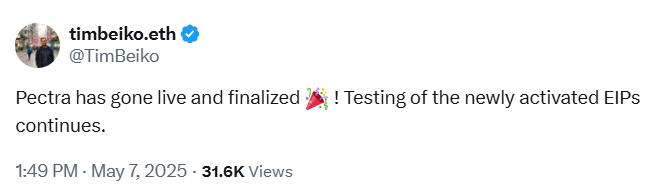 ارتقای pectra اتریوم انجام شد